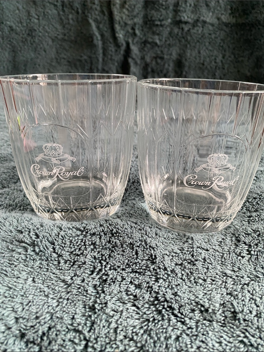 Two Crown Royal Etched Whiskey Glass - Clear #6 & #18 on bottom of glasses